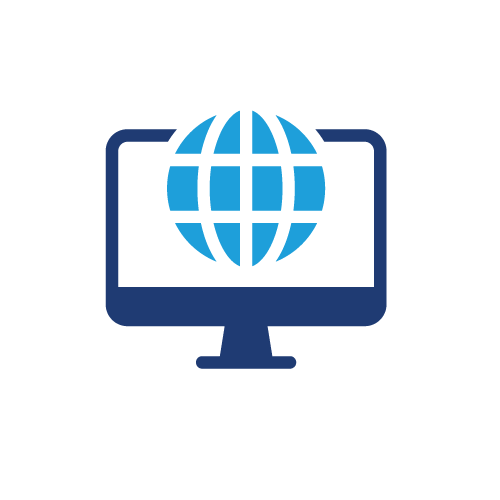 The image contains a computer icon and a world icon indise of computer. The image is aimed at different platform that are used in Web Design such as Wordpress or Wix, a service provided by Gilabit.
